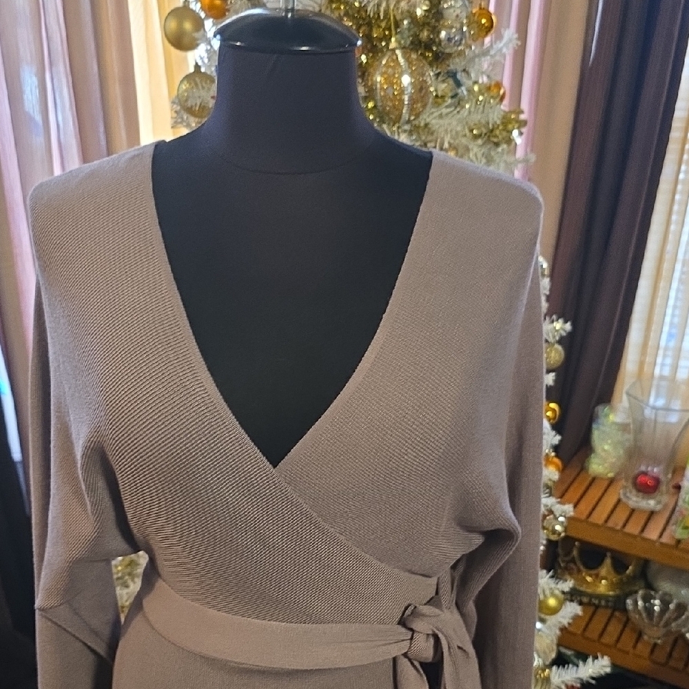 HALARA Taupe Wrap Knit Dress - Picture 2 of 16